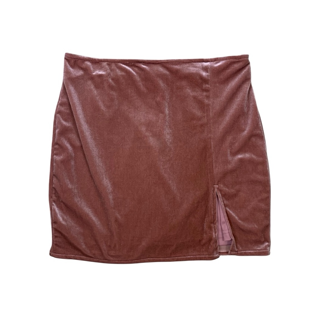 Mable Mauve Velvet Mini Skirt Side Slit Soft Glam Trendy Womens M